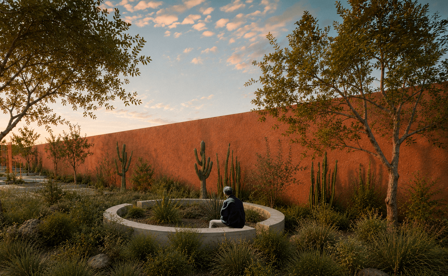 Jardín contemplativo con vegetación endémica